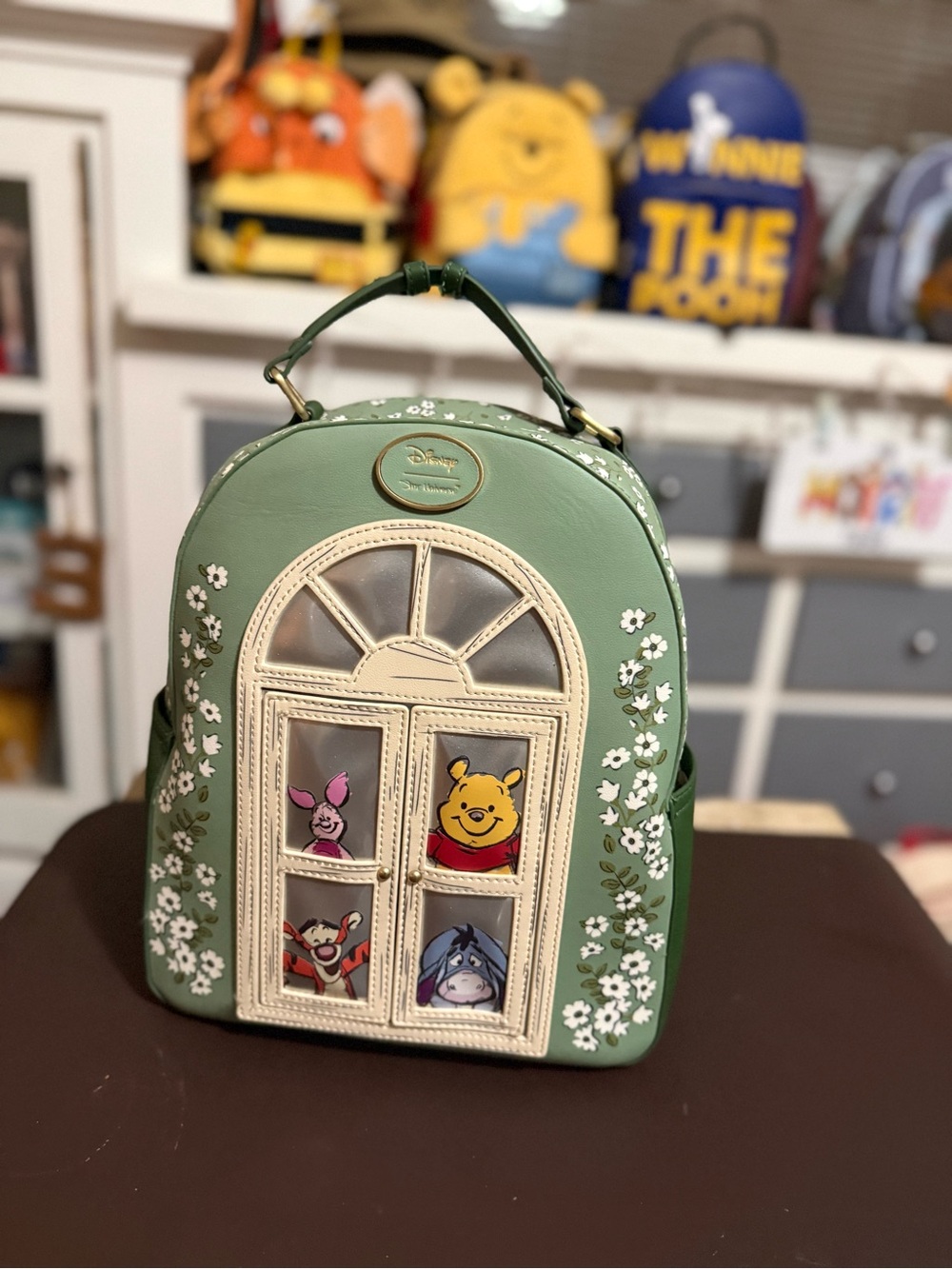 Disney Green Floral Winnie the Pooh Window Mini Backpack